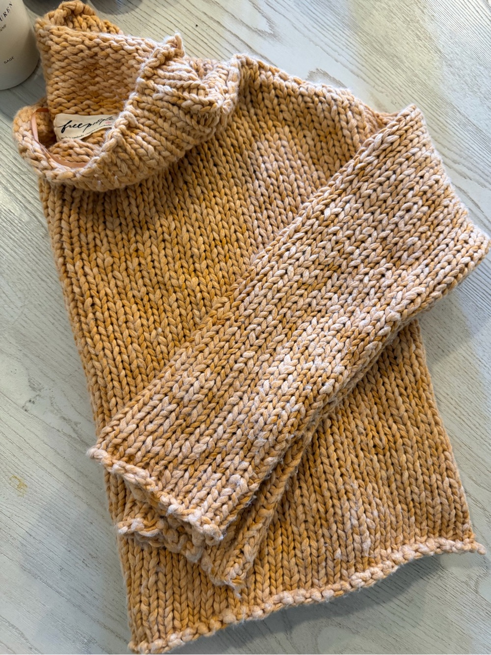 Free People Oversized Cowl Neck Chunky Knit Sweater in Soft Gold with variations